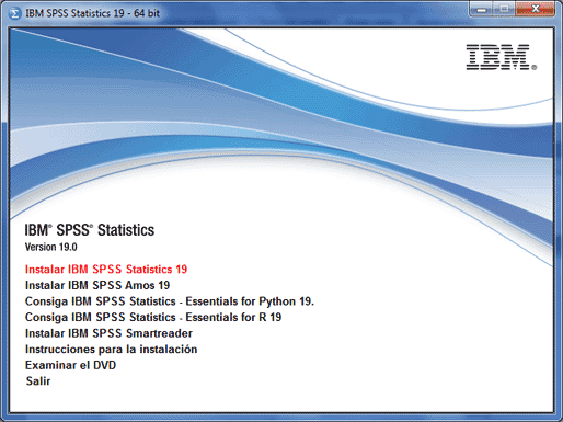 ... ventana seleccione la opción “ Instalar IBM SPSS Statistics 19